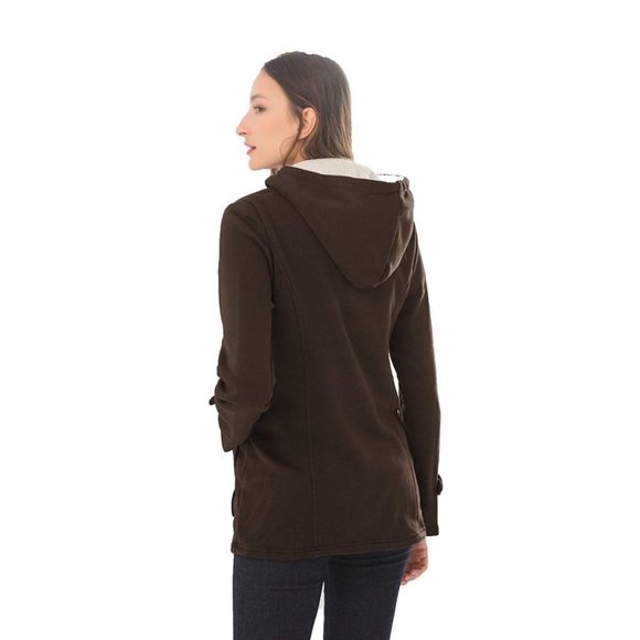 Pea Coat Jacket Brown Hood Toggles& Zipper Pockets - Picture 10 of 16